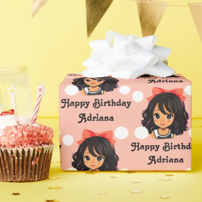 Personalised Hispanic Girl Birthday Wrapping Paper (Birthday Party)