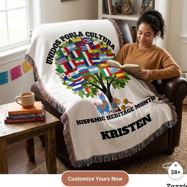 Personalised Hispanic Heritage Month tree flag Throw Blanket (Creator Uploaded)
