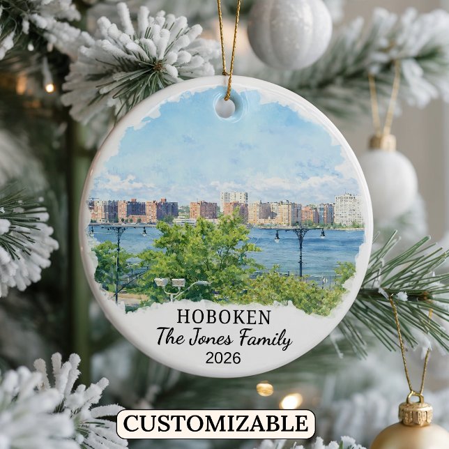 Personalised Hoboken Ornament, Custom New Jersey Ceramic Tree Decoration (Creator Uploaded)