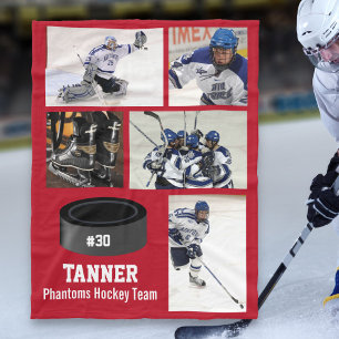 Personalised Hockey 5 Photo Collage Name Team # Fl Fleece Blanket