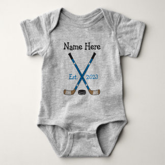 Personalised Hockey Baby Name Birth Year Born Blue Baby Bodysuit