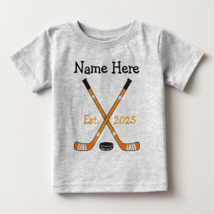 Personalised Hockey Baby Name Year Born Orange T-Shirt