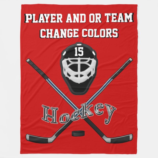 Personalised HOCKEY Blanket, Your TEXT and COLORS Fleece Blanket (Front)