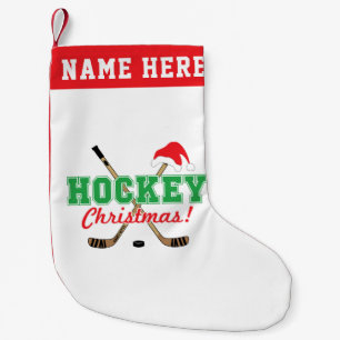 Personalised Hockey Christmas Sticks Santa Hat Small Christmas Stocking