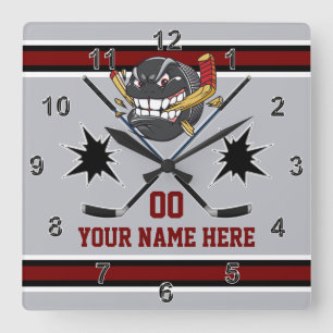 Personalised Hockey Clocks, Hockey Bedroom Decor Square Wall Clock