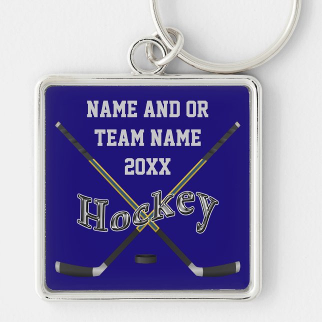 Personalised Hockey Gifts in Your Colours and Text Key Ring (Front)