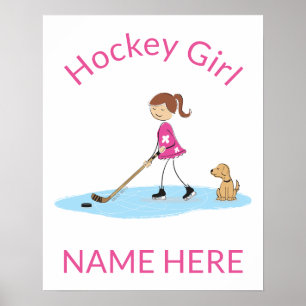 Personalised Hockey Girl Cartoon Name Poster