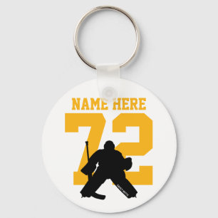 Personalised Hockey Goalie Name Number gold black Key Ring