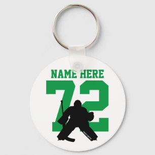 Personalised Hockey Goalie Name Number green Key Ring