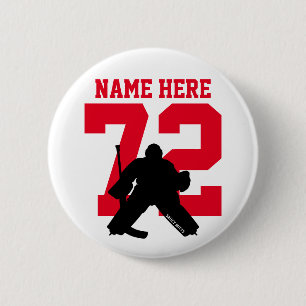 Personalised Hockey Goalie Name Number Red flare 6 Cm Round Badge
