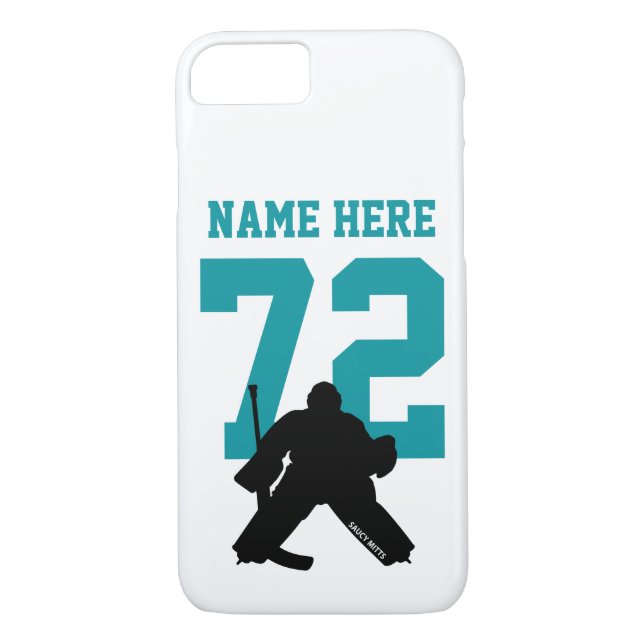 Personalised Hockey Goalie Name Number Shark Teal Case-Mate iPhone Case (Back)