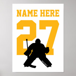 Personalised Hockey Goalie Player Number Gold Poster