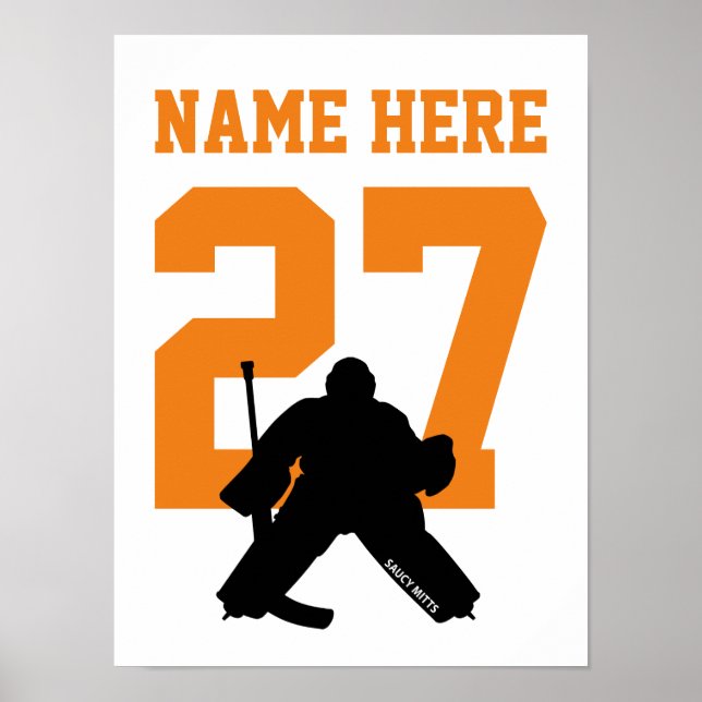 Personalised Hockey Goalie Player Number Orange Poster (Front)