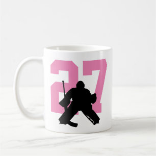 Personalised Hockey Goalie Player Number Pink Coffee Mug