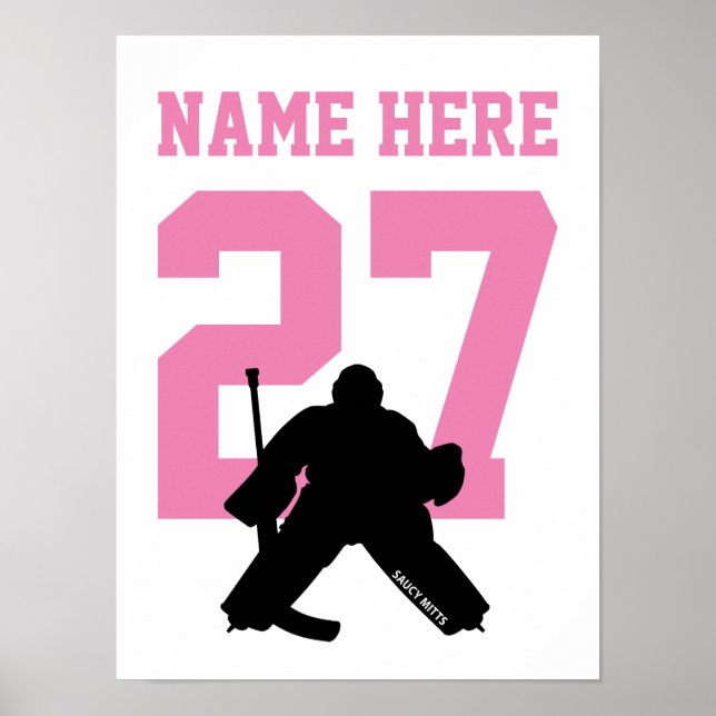 Personalised Hockey Goalie Player Number Pink Poster (Front)