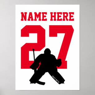 Personalised Hockey Goalie Player Number Red Poster