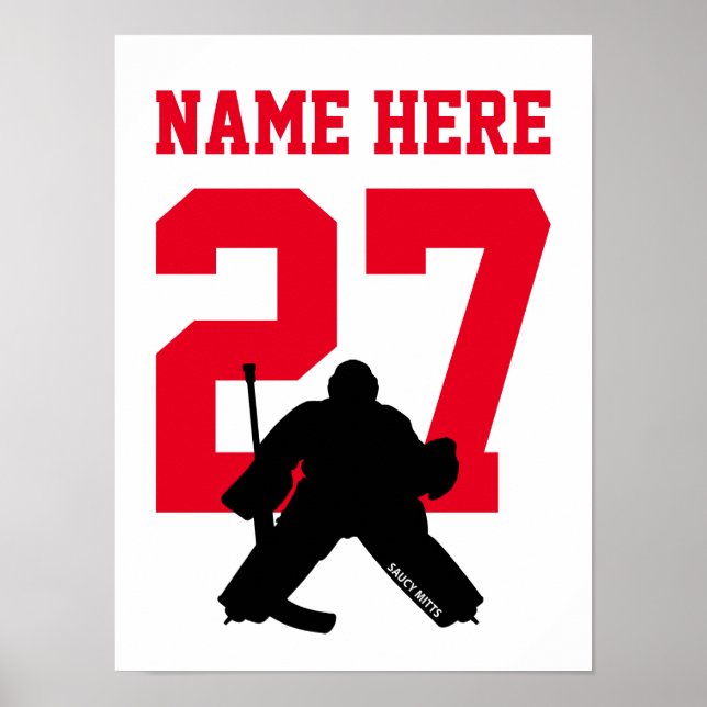 Personalised Hockey Goalie Player Number Red Poster (Front)
