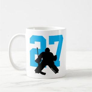 Personalised Hockey Goalie Player Number Turquoise Coffee Mug