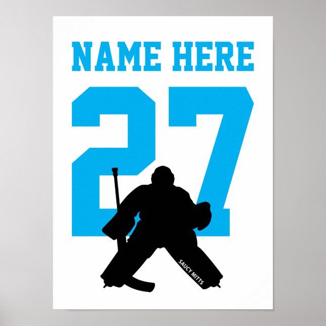 Personalised Hockey Goalie Player Number Turquoise Poster (Front)