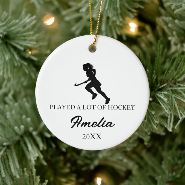 Personalised Hockey Ornament, Custom Sports  Ceramic Tree Decoration (Tree)