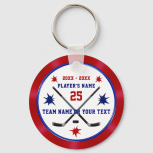 Personalised Hockey Party Favours, Red, White, Blu Key Ring