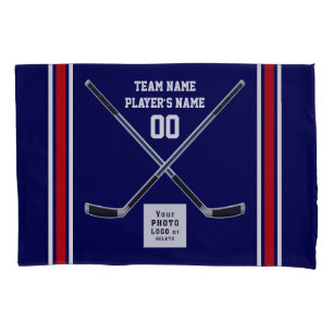 Personalised Hockey Pillow Cases, Navy Blue, White Pillowcase