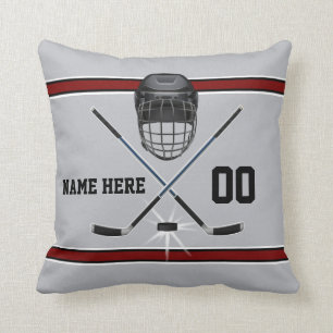 Personalised Hockey Pillow, Grey, Black, Burgundy Cushion