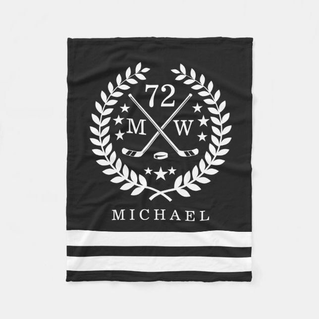 Personalised Hockey Player All Star Black Fleece Blanket (Front)