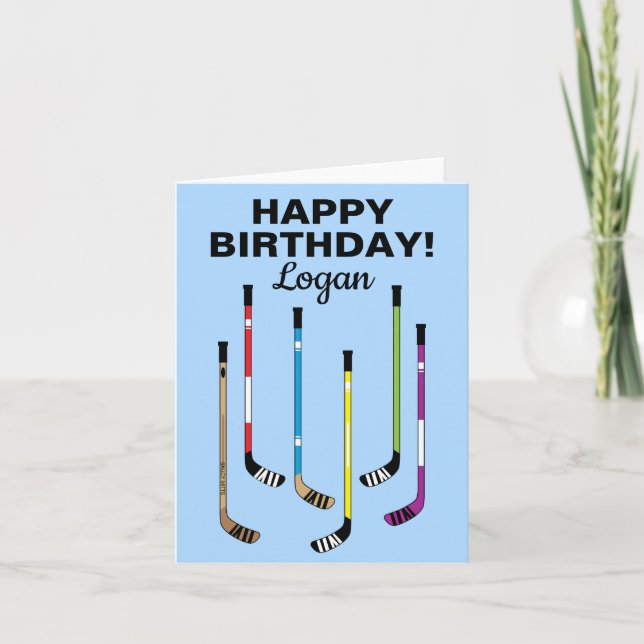 Personalised Hockey Player Birthday Hockey Sticks Card (Front)