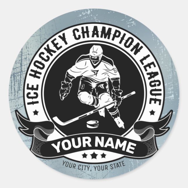 Personalised Hockey Player Ice Rink Team Athlete  Classic Round Sticker (Front)