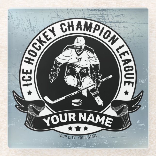 Personalised Hockey Player Ice Rink Team Athlete  Glass Coaster (Front)