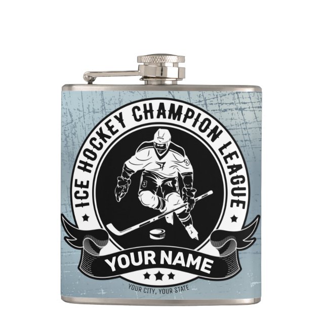 Personalised Hockey Player Ice Rink Team Athlete  Hip Flask (Front)