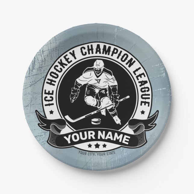 Personalised Hockey Player Ice Rink Team Athlete  Paper Plate (Front)