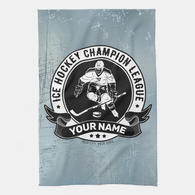 Personalised Hockey Player Ice Rink Team Athlete Tea Towel (Vertical)