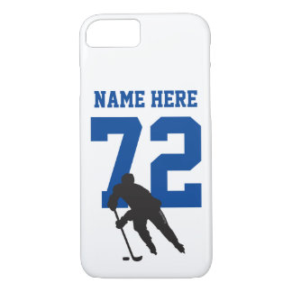 Personalised Hockey Player Name Number Blue iPhone 8/7 Case