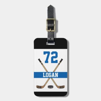 Personalised Hockey Player Name Number Blue Luggage Tag