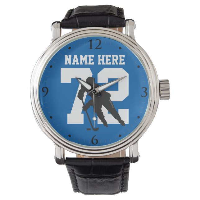 Personalised Hockey Player Name Number Blue Watch (Front)