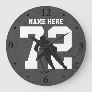 Personalised Hockey Player Name Number Dark Grey Large Clock
