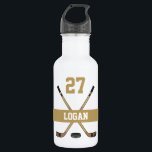 Personalised Hockey Player Name Number Golden 532 Ml Water Bottle<br><div class="desc">Personalised Hockey Player Name Number Hockey Sticks Golden water bottle</div>