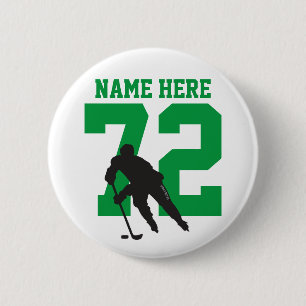 Personalised Hockey Player Name Number green flair 6 Cm Round Badge
