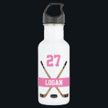 Personalised Hockey Player Name Number Pink Girls 532 Ml Water Bottle<br><div class="desc">Personalised Hockey Player Name Number Hockey Sticks Pink girls water bottle</div>