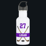 Personalised Hockey Player Name Number Purple 532 Ml Water Bottle<br><div class="desc">Personalised Hockey Player Name Number Hockey Sticks Purple Kings water bottle</div>