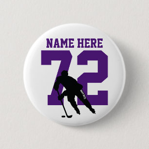 Personalised Hockey Player Name Number Purple 6 Cm Round Badge