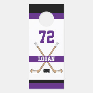 Personalised Hockey Player Name Number Purple Room Door Hanger