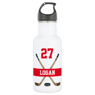 Personalised Hockey Player Name Number Red 532 Ml Water Bottle