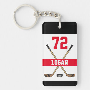 Personalised Hockey Player Name Number Red Key Ring