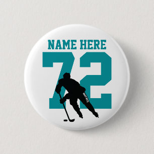 Personalised Hockey Player Name Number Sharks Teal 6 Cm Round Badge