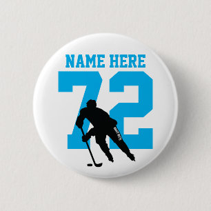Personalised Hockey Player Name Number Turquoise 6 Cm Round Badge