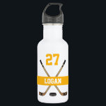 Personalised Hockey Player Name Number Yellow Gold 532 Ml Water Bottle<br><div class="desc">Personalised Hockey Player Name Number Hockey Sticks black and gold water bottle</div>