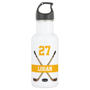 Personalised Hockey Player Name Number Yellow Gold 532 Ml Water Bottle